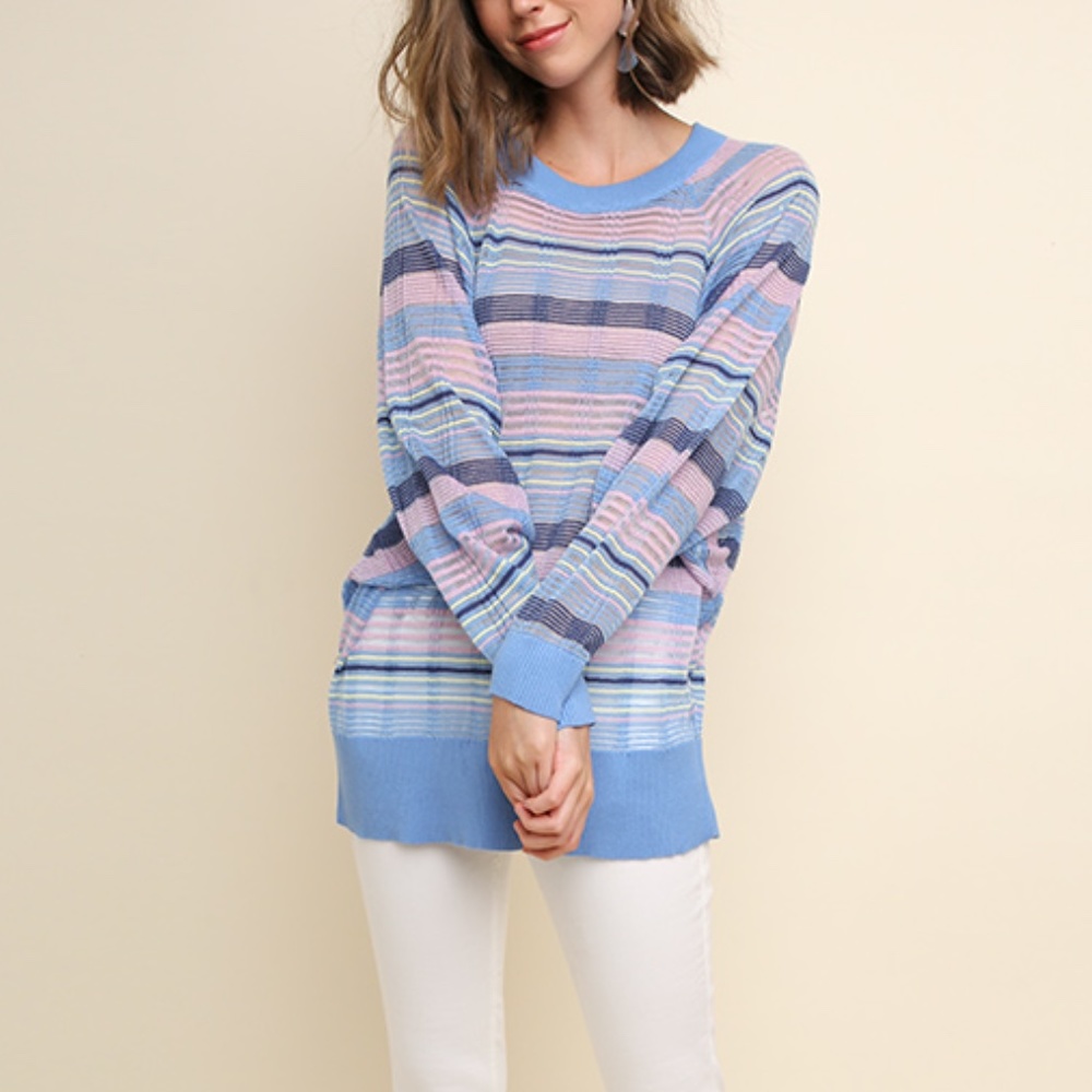 NWT Lightweight Baby Blue Striped Sweater